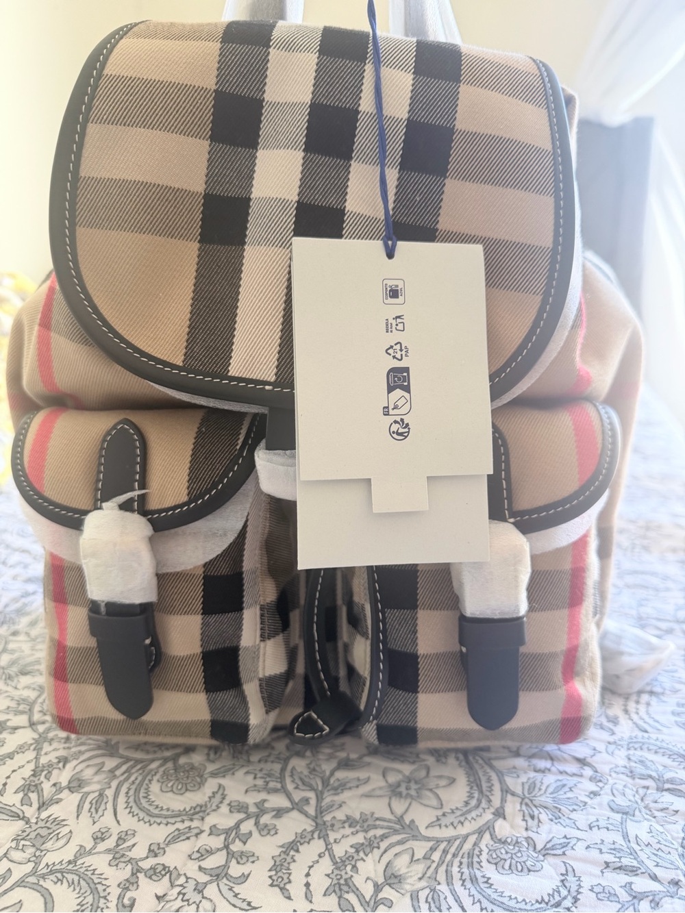 Burberry Beige Black and Red Checked Mini Backpack